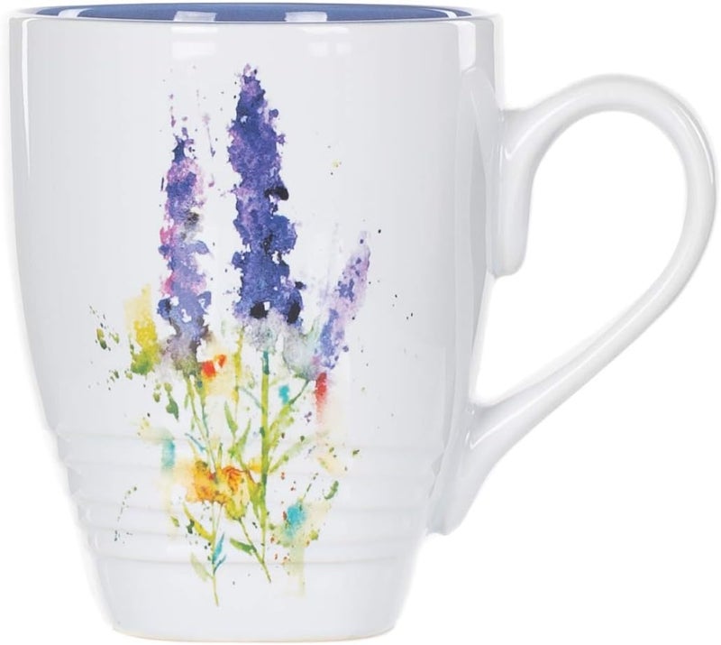 DEMDACO Dean Crouser Lavender Flower Watercolor Blue 16 Ounce Glossy Ceramic Stoneware Floral Mug with Easy Grip Handle - Image 1