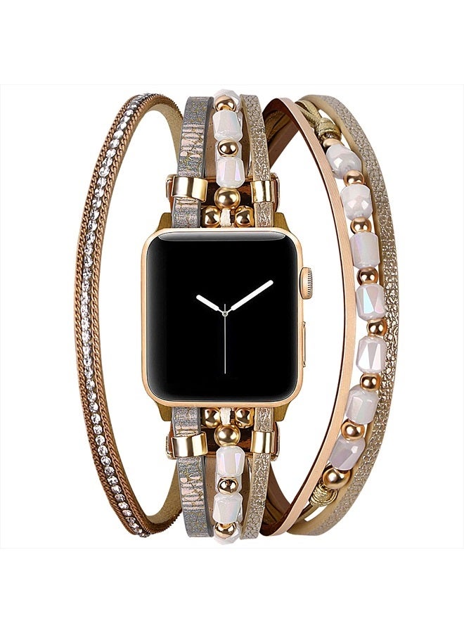 VIKOROS Cute Bands Compatible with Apple Watch Band Ultra iWatch Series 8 7 6 5 4 3 2 1 SE 38mm 40mm 41mm for Women, Luxury Designer Thin Leather Metal Bracelet Charms Strap for iWatch Bands Khaki - Image 1