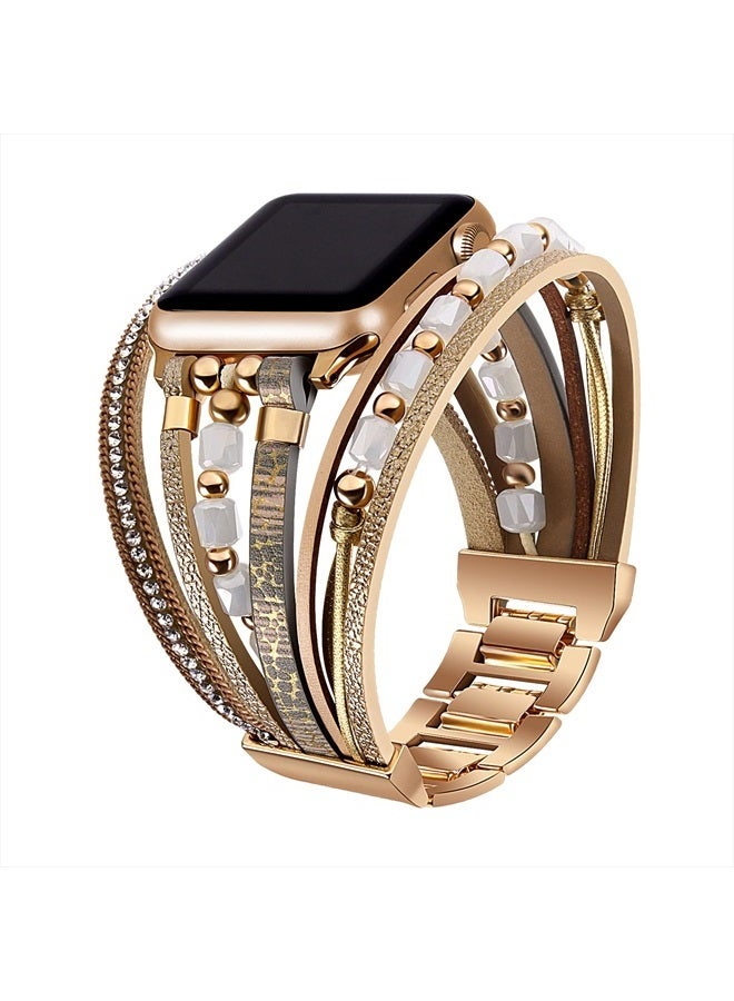 VIKOROS Cute Bands Compatible with Apple Watch Band Ultra iWatch Series 8 7 6 5 4 3 2 1 SE 38mm 40mm 41mm for Women, Luxury Designer Thin Leather Metal Bracelet Charms Strap for iWatch Bands Khaki - Image 5