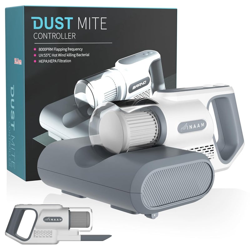 INAAM Dust Mite Cordless Vacuum Bed Sofa Cleaner UV Light Sterilisation HEPA Filtration KPA Power Suction Ideal for Bed Sofa Pillow Other Fabrics Kills Bacteria White - Image 1