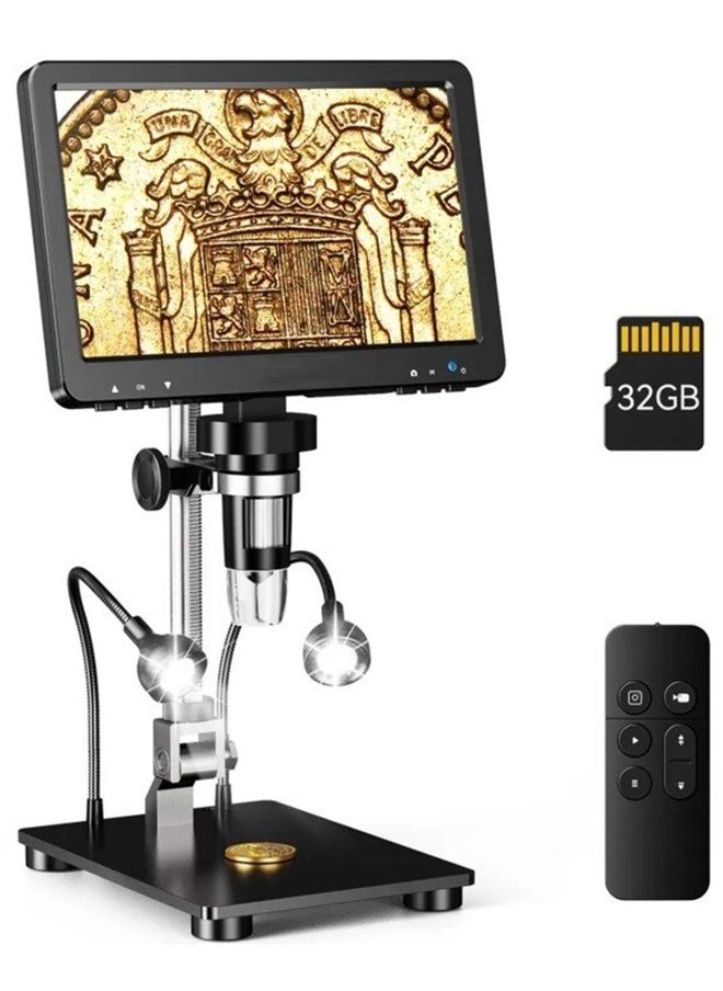 XiuWoo 7inch HDMI Digital Microscope 1200X with IPS Screen, 16MP Coin Microscope Magnifier for Entire Coin View, 1080P LCD Soldering Microscope for Adult with 8 LED Lights, PC/TV View, 32GB  - Image 1