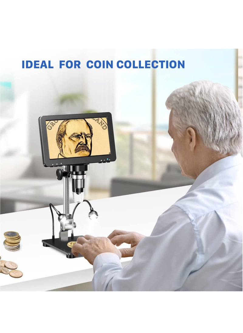 XiuWoo 7inch HDMI Digital Microscope 1200X with IPS Screen, 16MP Coin Microscope Magnifier for Entire Coin View, 1080P LCD Soldering Microscope for Adult with 8 LED Lights, PC/TV View, 32GB  - Image 2