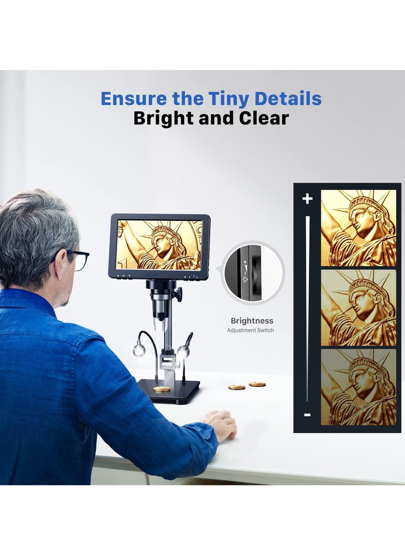 XiuWoo 7inch HDMI Digital Microscope 1200X with IPS Screen, 16MP Coin Microscope Magnifier for Entire Coin View, 1080P LCD Soldering Microscope for Adult with 8 LED Lights, PC/TV View, 32GB  - Image 4