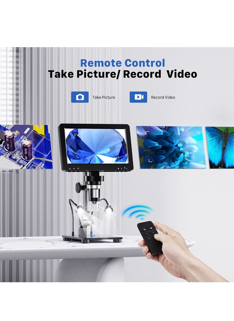 7inch HDMI Digital Microscope 1200X with IPS Screen, 16MP Coin Microscope Magnifier for Entire Coin View, 1080P LCD Soldering Microscope for Adult with 8 LED Lights, PC/TV View, 32GB