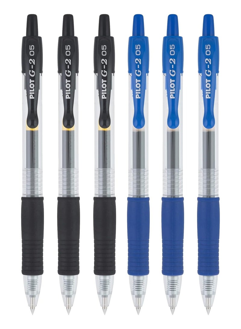 بايلوت أقلام بايلوت G2 قابلة للسحب قلم حبر جاف فائق النعومة 0.5 أسود وأزرق عبوة من 6 قطع - Image 1