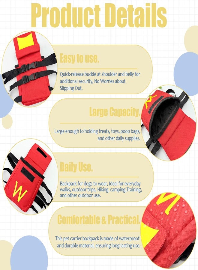 Colenumone Dog Backpack for Dog, Red Self Carrier Pet Pack with Pockets, Adjustable Hands-Free Travel Hiking Walking Vest, Cute W Superhero Design, Large Capacity - Image 4