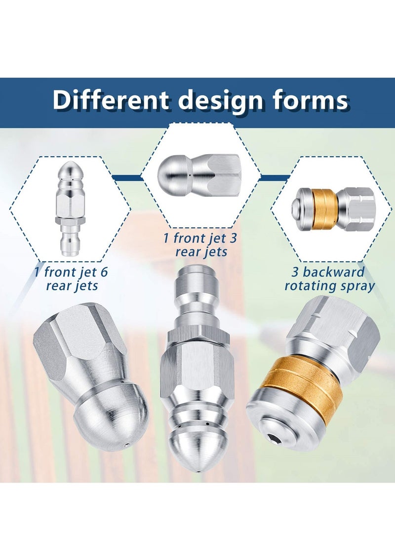 Generic High-Pressure Stainless Steel Sewer Jetter Nozzles, 3PCS 1/4" Quick Connect, Rotating Jet for Drain Cleaning, 5000 PSI  - Image 5
