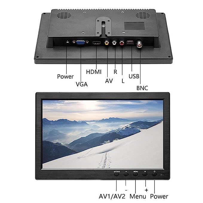 SKPM 10.1' In Hd Monitor Mini Tv&Computer Display Tft Lcd Color Screen For Car Backup Camera&Home Security System Built In Speaker Support Bnc/Avi/Vga/Hdmi Input,Compatible For Pc,Dvd,Tv,,Black - Image 1