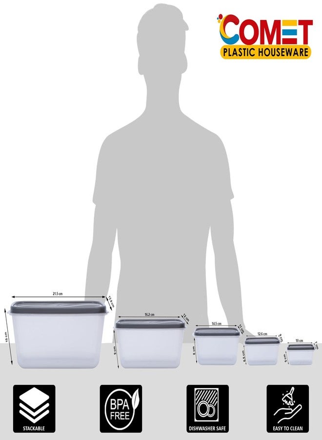 COMET Plastic Modular Rectangular Plastic Food Storage Container With Airtight Lids Set of 6 |2x2250ml, 1x1250ml, 750ml,500ml,250ml| Microwave Safe |Meat Box Fridge and Freezer Storage Boxes| Grey - Image 5