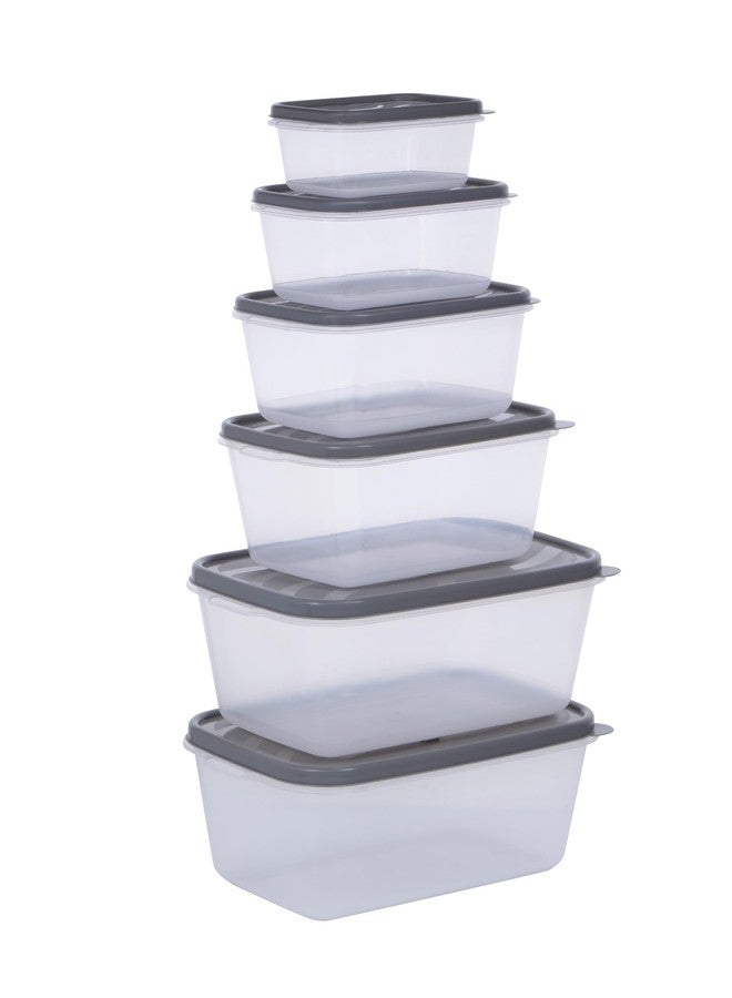 COMET Plastic Modular Rectangular Plastic Food Storage Container With Airtight Lids Set of 6 |2x2250ml, 1x1250ml, 750ml,500ml,250ml| Microwave Safe |Meat Box Fridge and Freezer Storage Boxes| Grey - Image 1