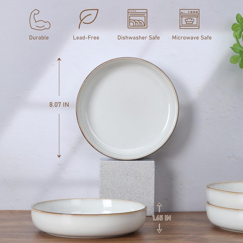 E-far Efar Pasta Bowls Set of 4 35oz Large Salad Bowls for Serving Wide and Shallow Ceramic Plates for Kitchen Double Reactive Glaze Microwave and Dishwasher Safe Seashell White - Image 3
