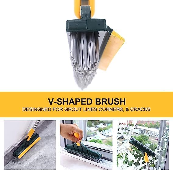 ASHGUJ 2 in 1 Bathroom Cleaning Brush with Wiper, 120° Rotate, Long Handle, Tiles and Floor Scrub Brush  - Image 4