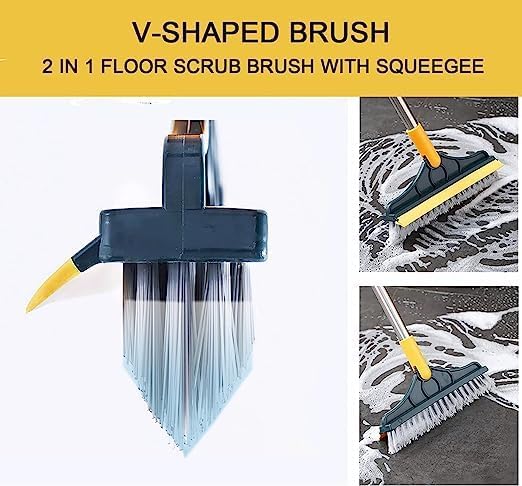 ASHGUJ 2 in 1 Bathroom Cleaning Brush with Wiper, 120° Rotate, Long Handle, Tiles and Floor Scrub Brush  - Image 2