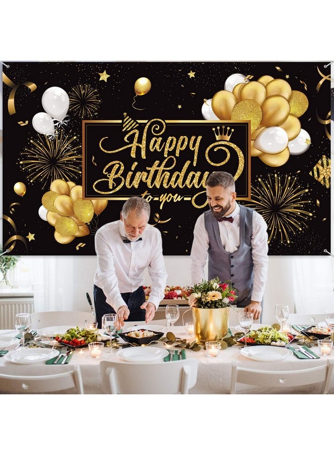 Blulu Happy Birthday Backdrop Banner Sign Poster Large Fabric Glitter Balloon Fireworks Sign Birthday Photo Backdrop Background For Birthday Party Decoration Supplies, 72.8 X 43.3In (Black And Gold) - Image 3