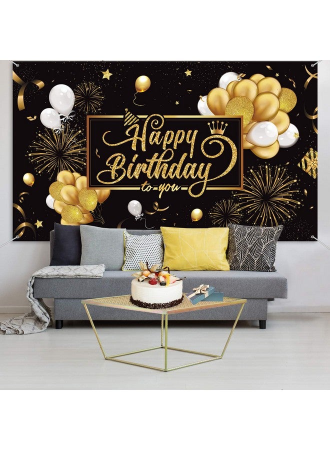 Blulu Happy Birthday Backdrop Banner Sign Poster Large Fabric Glitter Balloon Fireworks Sign Birthday Photo Backdrop Background For Birthday Party Decoration Supplies, 72.8 X 43.3In (Black And Gold) - Image 5