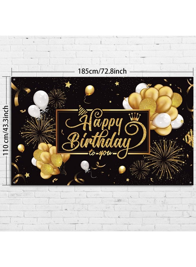 Blulu Happy Birthday Backdrop Banner Sign Poster Large Fabric Glitter Balloon Fireworks Sign Birthday Photo Backdrop Background For Birthday Party Decoration Supplies, 72.8 X 43.3In (Black And Gold) - Image 2