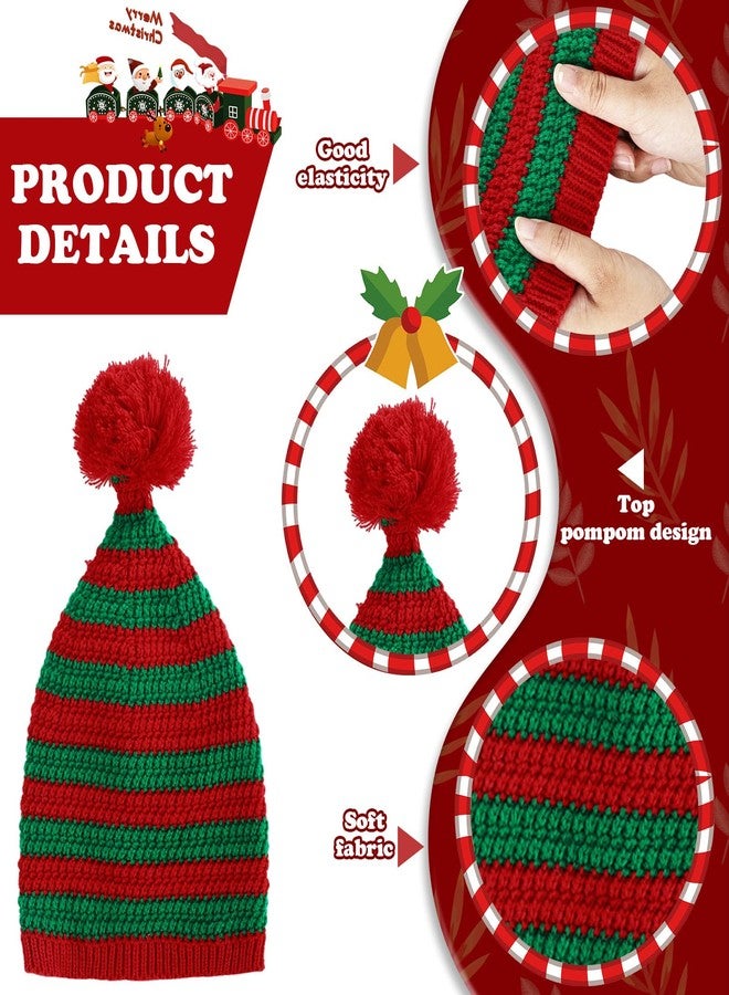 Whaline 3 Pcs Christmas Knitted Beanies Red Green Striped Elf Hat with Pom Soft Warm Xmas Winter Crochet Hats Santa Hat for Adult - Image 3