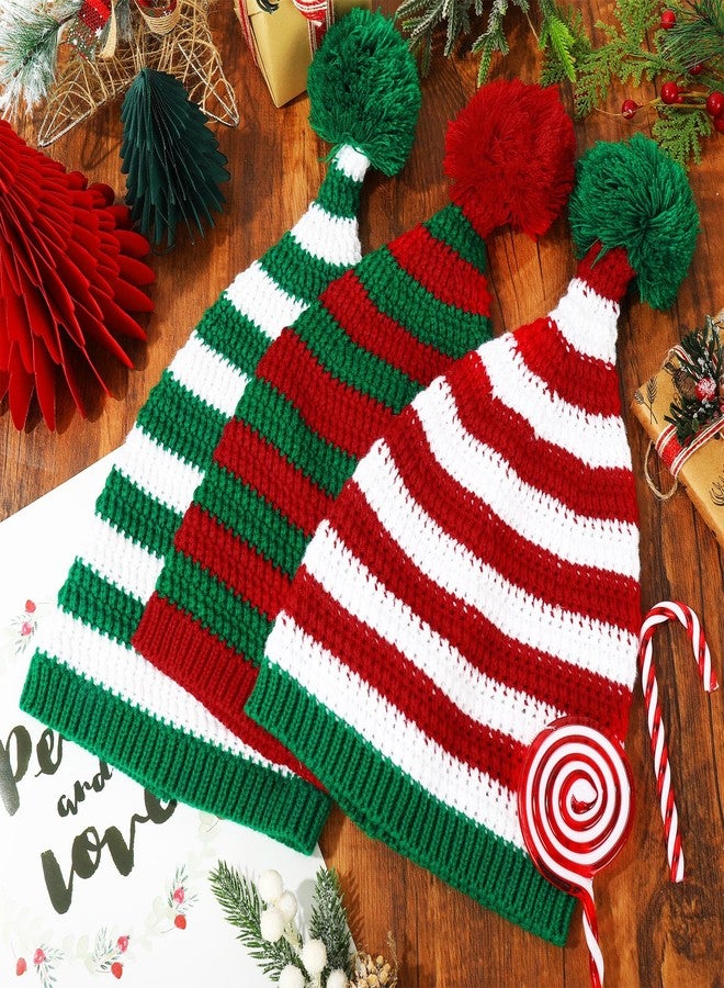 Whaline 3 Pcs Christmas Knitted Beanies Red Green Striped Elf Hat with Pom Soft Warm Xmas Winter Crochet Hats Santa Hat for Adult - Image 4