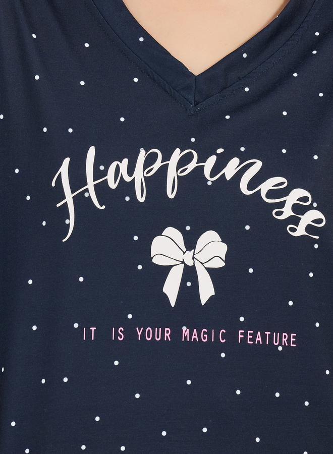 Styli V Neck Dropped Shoulder Slogan T-Shirt & Spot Print Pyjama Set  - Image 4