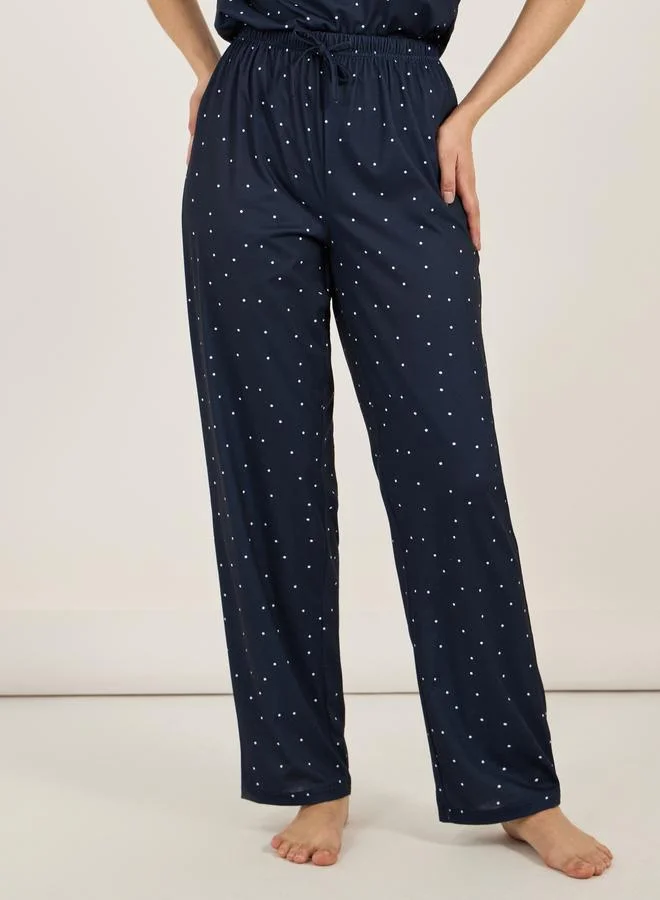 Styli V Neck Dropped Shoulder Slogan T-Shirt and Spot Print Pyjama Set