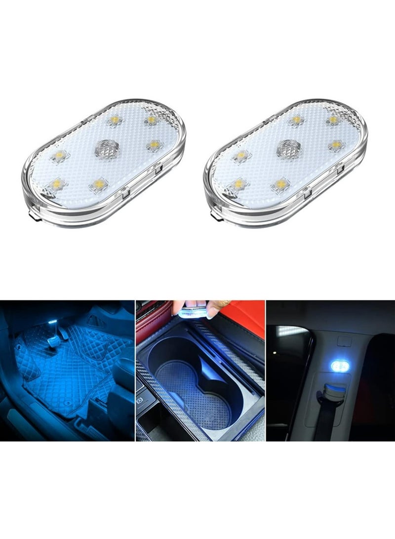 بولوز 2 قطعة من مصابيح LED للسيارة الداخلية، إضاءة داخلية باللون الأزرق الجليدي، مصباح قراءة داخلي للسيارة قابل لإعادة الشحن عبر USB، مصابيح LED محمولة للسيارة - Image 1