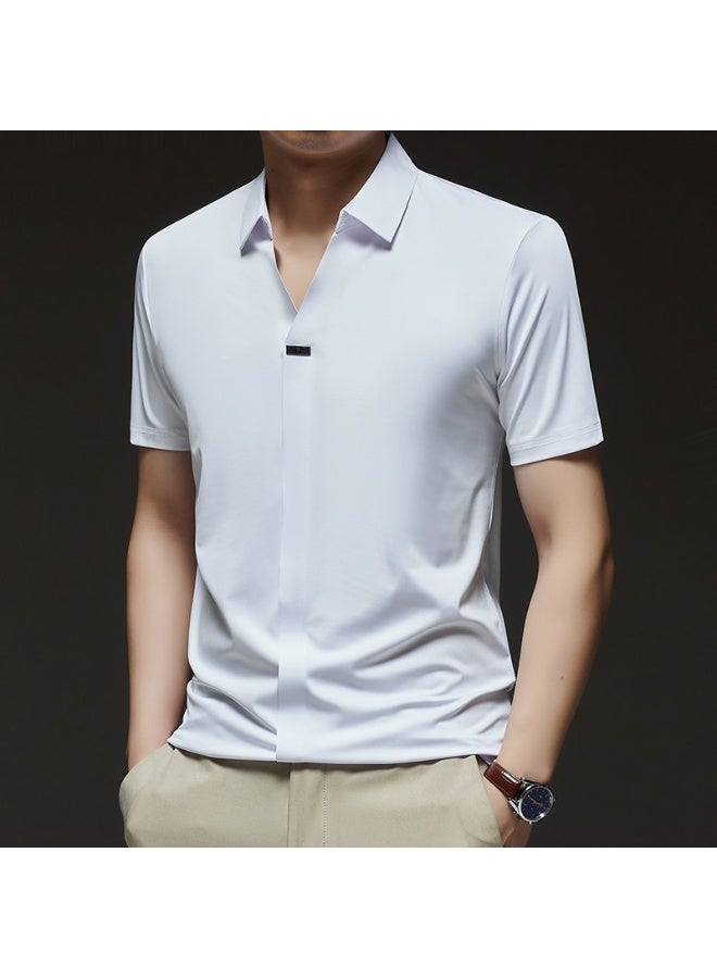 Summer Casual Ice Silk Half Sleeve Polo Shirt V Neck Short Sleeve Men T Shirt - Image 1
