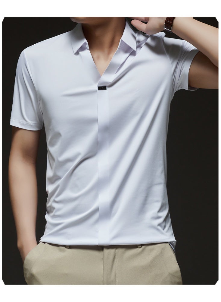 Summer Casual Ice Silk Half Sleeve Polo Shirt V Neck Short Sleeve Men T Shirt - Image 2