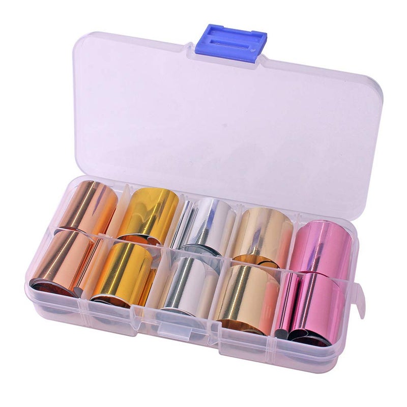 WOKOTO 10 Rolls Solid Color Nail Art Foil Stickers Starry Sky Full Wraps Adhesive Nail Transfer Decals Manicure Decoration (0.98inchs*39.4inchs) - Image 1