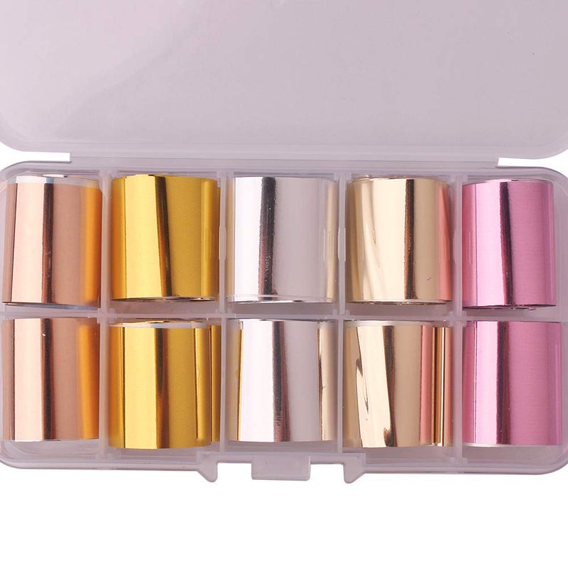 WOKOTO 10 Rolls Solid Color Nail Art Foil Stickers Starry Sky Full Wraps Adhesive Nail Transfer Decals Manicure Decoration (0.98inchs*39.4inchs) - Image 2