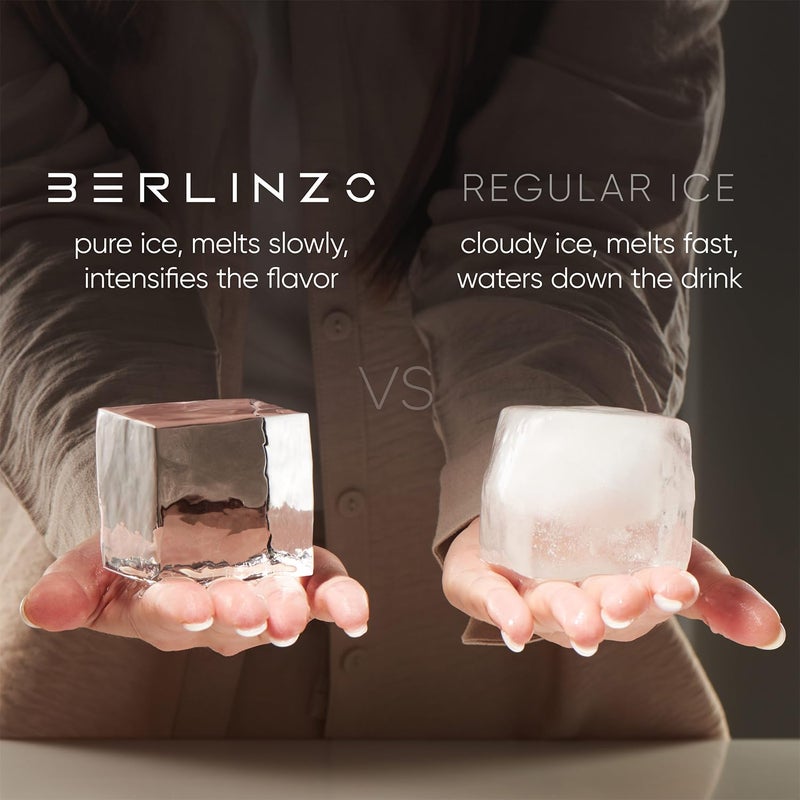 Berlinzo Premium Clear Ice Cube Maker with Conversation Ice Prints â€“ 8 Large 2.1" Crystal Clear Ice Squares â€“ Giftable Idea for Party, Game Night & Just for Fun â€“ Includes Storage Bag (Non-Electric) - Image 2