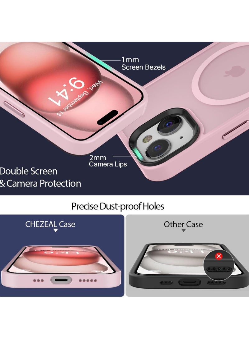Magnetic Case For iPhone 13 Case Compatible with MagSafe Military Grade Protection Shockproof Translucent Matte Case Anti Scratch Shockproof Phone Case (Pink)