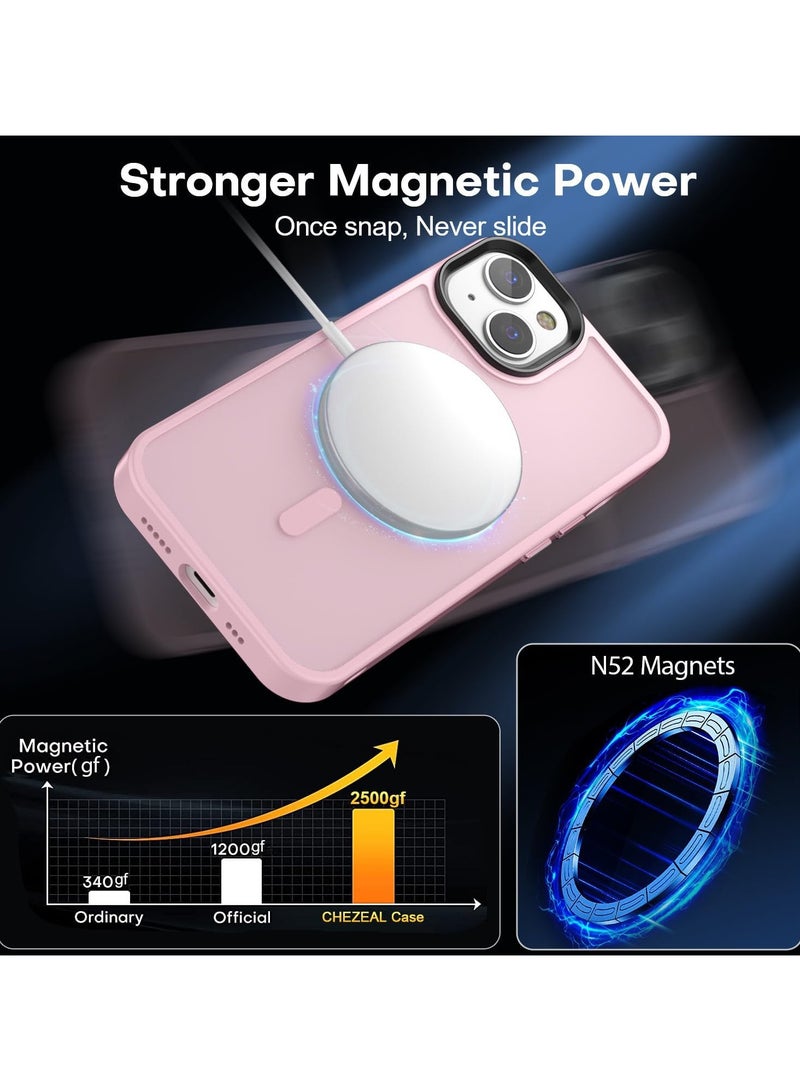 Magnetic Case For iPhone 13 Case Compatible with MagSafe Military Grade Protection Shockproof Translucent Matte Case Anti Scratch Shockproof Phone Case (Pink)