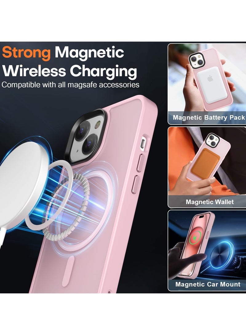Magnetic Case For iPhone 13 Case Compatible with MagSafe Military Grade Protection Shockproof Translucent Matte Case Anti Scratch Shockproof Phone Case (Pink)