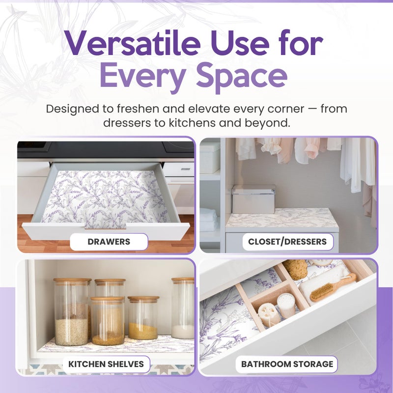 Linda's Essentials Lavender Scented Drawer Liners for Dresser Drawers (10 Large Sheets, 19.7" x 14.4") - Non Adhesive Drawer Paper Liner for Bedroom Dresser & Closet Shelves by Lindaâ€™s Essentials - Image 4