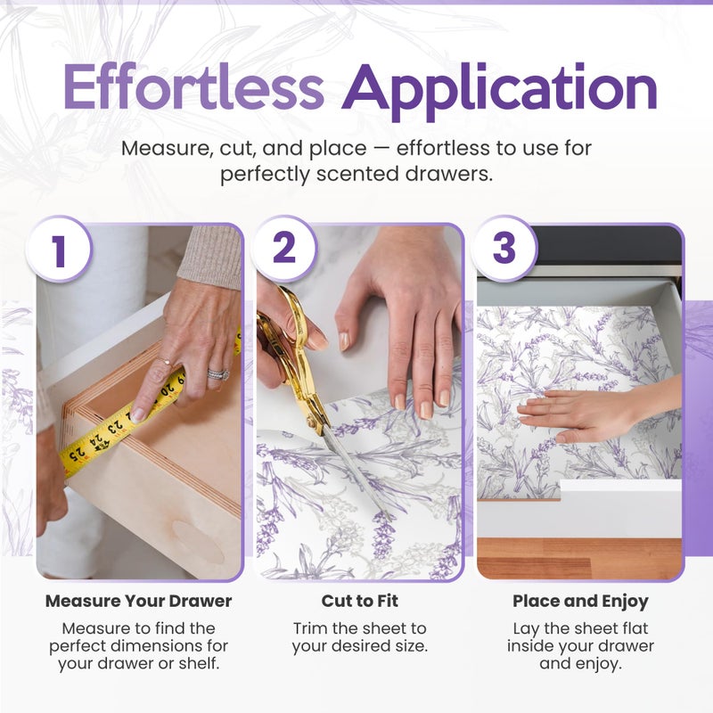 Linda's Essentials Lavender Scented Drawer Liners for Dresser Drawers (10 Large Sheets, 19.7" x 14.4") - Non Adhesive Drawer Paper Liner for Bedroom Dresser & Closet Shelves by Lindaâ€™s Essentials - Image 3