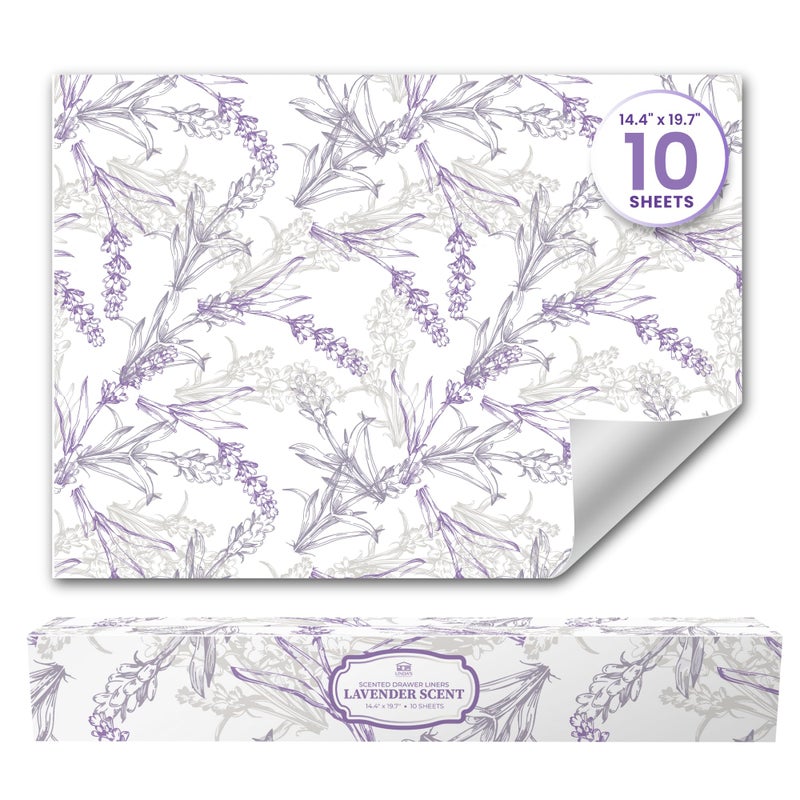 Linda's Essentials Lavender Scented Drawer Liners for Dresser Drawers (10 Large Sheets, 19.7" x 14.4") - Non Adhesive Drawer Paper Liner for Bedroom Dresser & Closet Shelves by Lindaâ€™s Essentials - Image 1