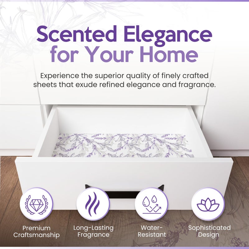 Linda's Essentials Lavender Scented Drawer Liners for Dresser Drawers (10 Large Sheets, 19.7" x 14.4") - Non Adhesive Drawer Paper Liner for Bedroom Dresser & Closet Shelves by Lindaâ€™s Essentials - Image 2