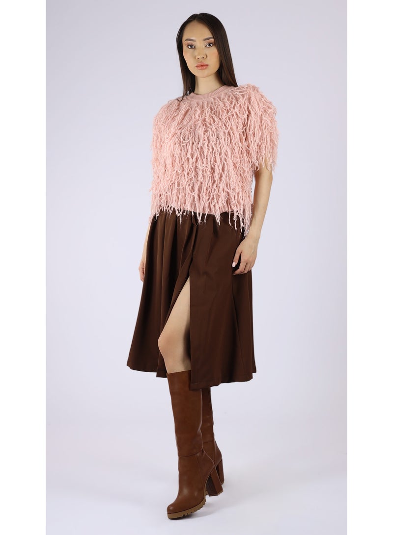 KYVELi Women’s Shaggy Textured Knit Top – Pink - Image 1