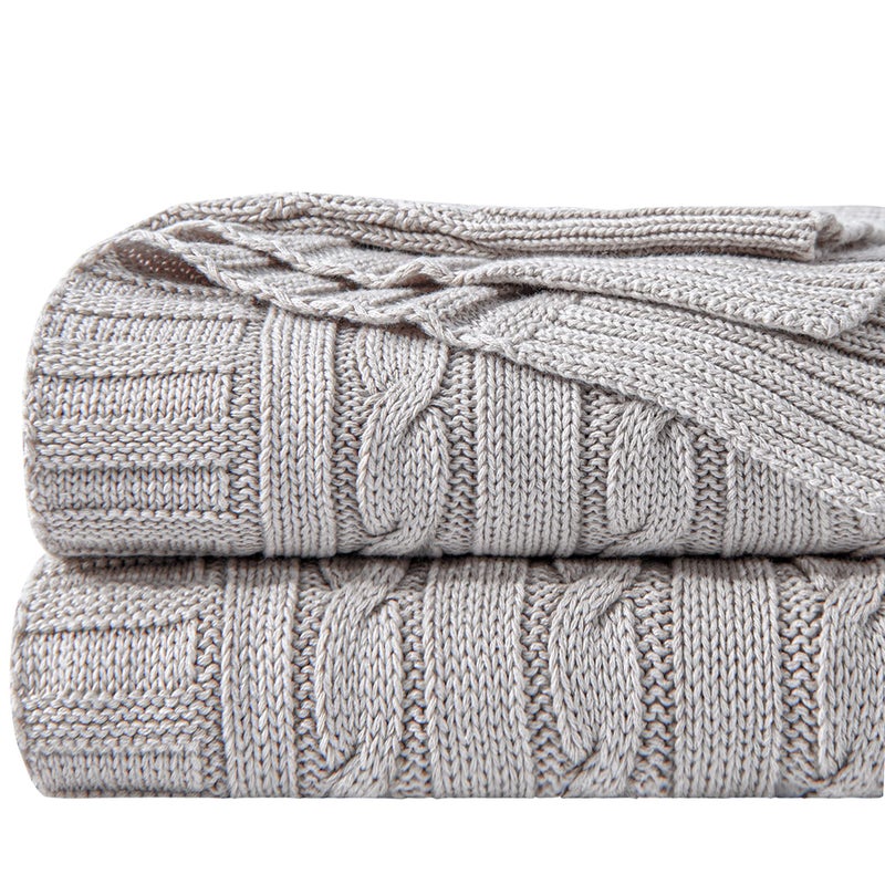 NTBAY NTBAY 100 Pure Cotton Cable Knit Throw Blanket Super Soft Warm 51x67 Knitted Throw Blanket for Couch Sofa Chair Bed  Extra Cozy Machine Washable Comfortable Home Decor Silver Grey  - Image 1