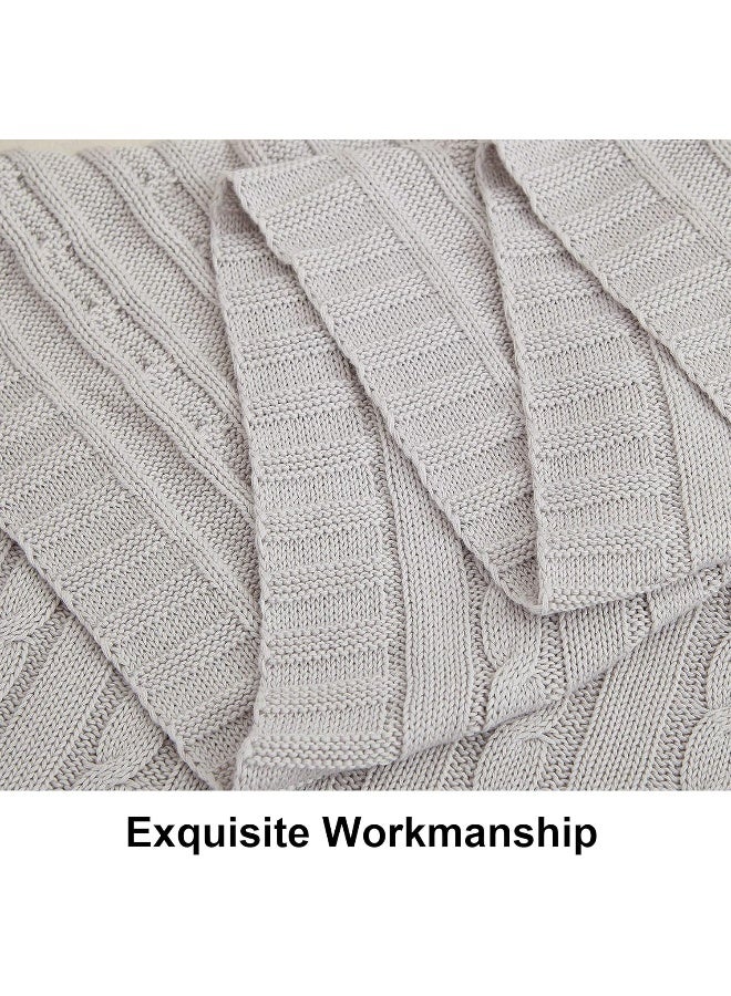 NTBAY NTBAY 100 Pure Cotton Cable Knit Throw Blanket Super Soft Warm 51x67 Knitted Throw Blanket for Couch Sofa Chair Bed  Extra Cozy Machine Washable Comfortable Home Decor Silver Grey  - Image 5