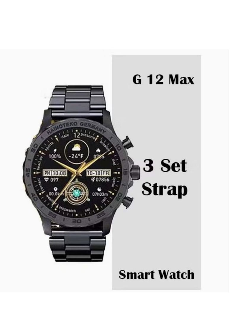Haino Teko - Smart Watch G12 Max With Three Strap And Wireless Charger And Sun Protection Glasses For Mens - Image 1