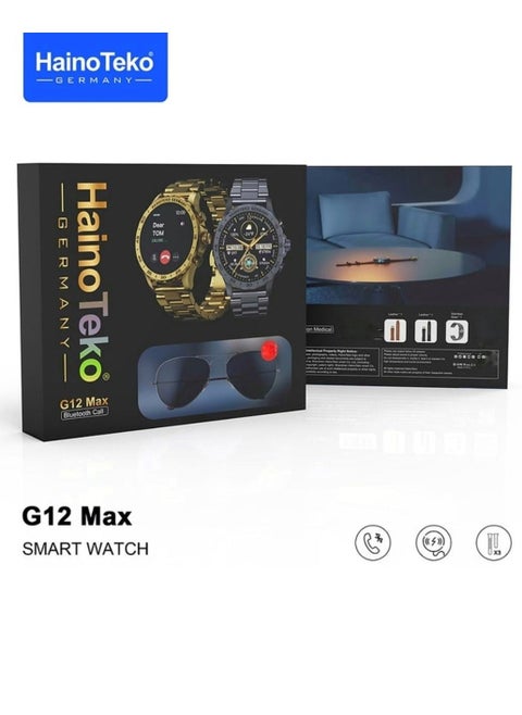 Smart Watch G12 Max With Three Strap And Wireless Charger And Sun Protection Glasses For Mens