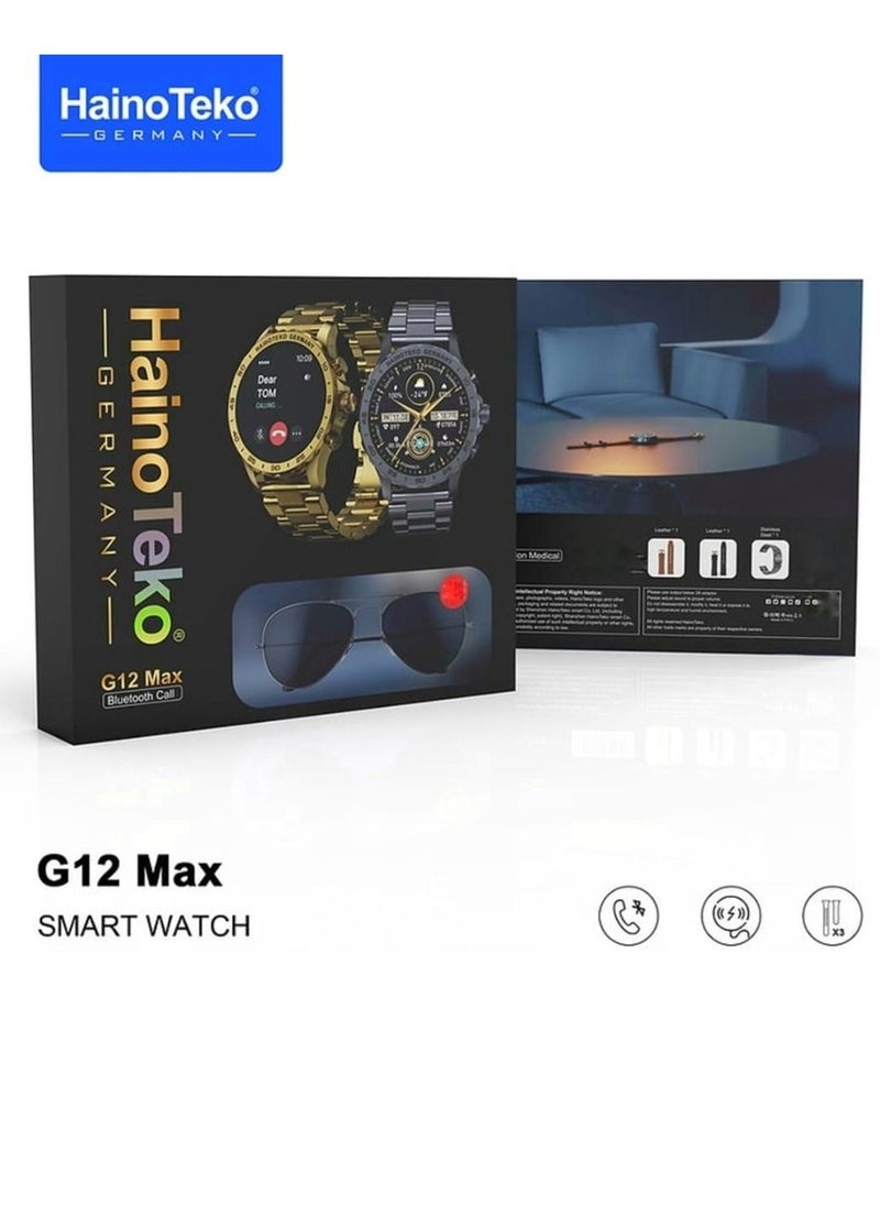 Haino Teko - Smart Watch G12 Max With Three Strap And Wireless Charger And Sun Protection Glasses For Mens - Image 1