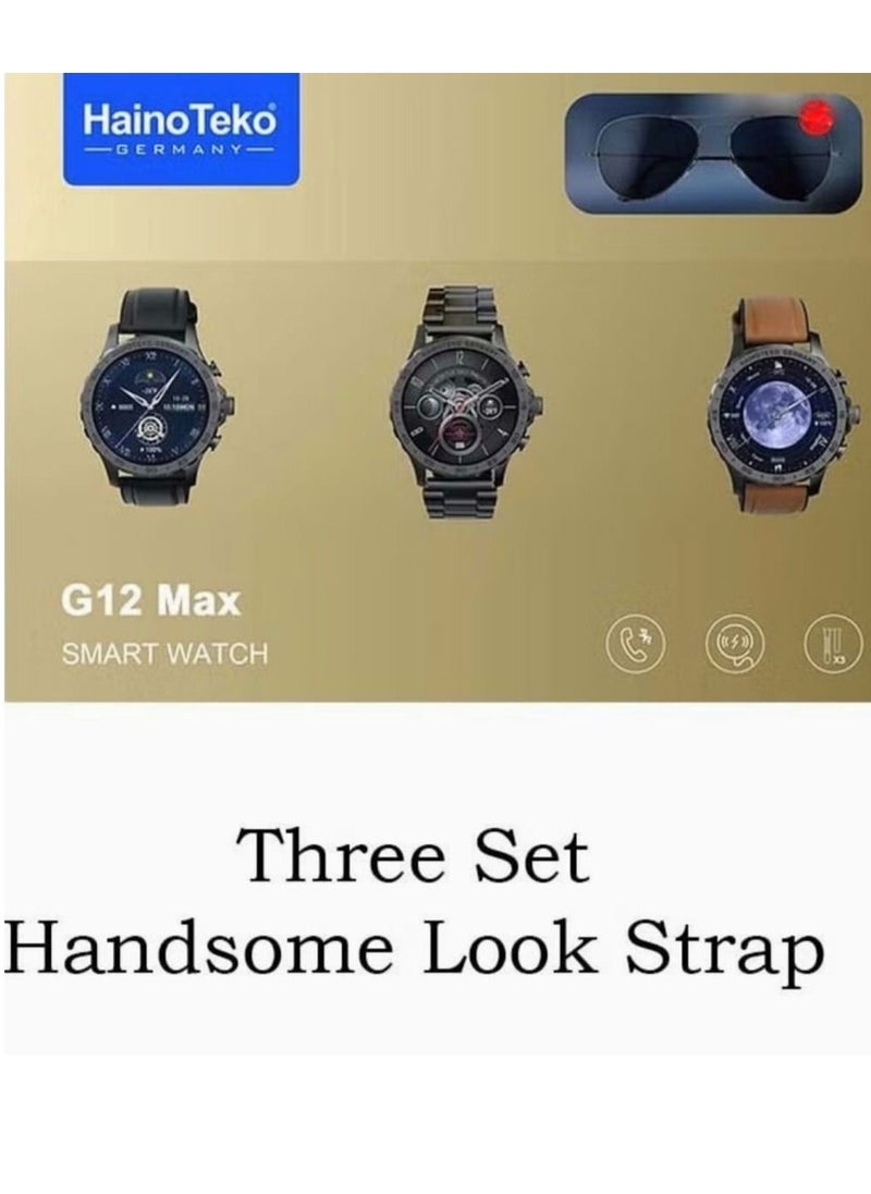 Haino Teko - Smart Watch G12 Max With Three Strap And Wireless Charger And Sun Protection Glasses For Mens - Image 1