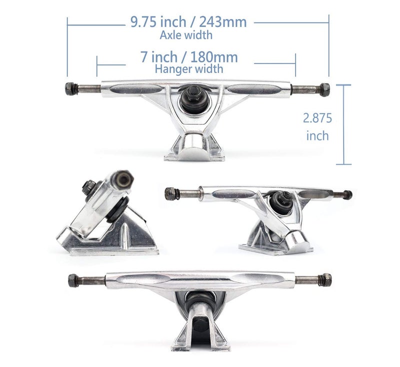 VJ Skateboard Longboard Truck and Wheel, 70mm Long Board Wheels w 7inch 180mm Skateboard Trucks (Silver) Longboard Bearings Longboard Hardware Skateboard Riser Pads (Neon Green) - Image 2