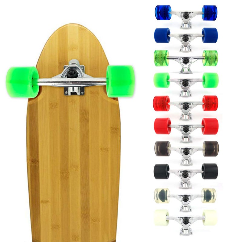 VJ Skateboard Longboard Truck and Wheel, 70mm Long Board Wheels w 7inch 180mm Skateboard Trucks (Silver) Longboard Bearings Longboard Hardware Skateboard Riser Pads (Neon Green) - Image 5
