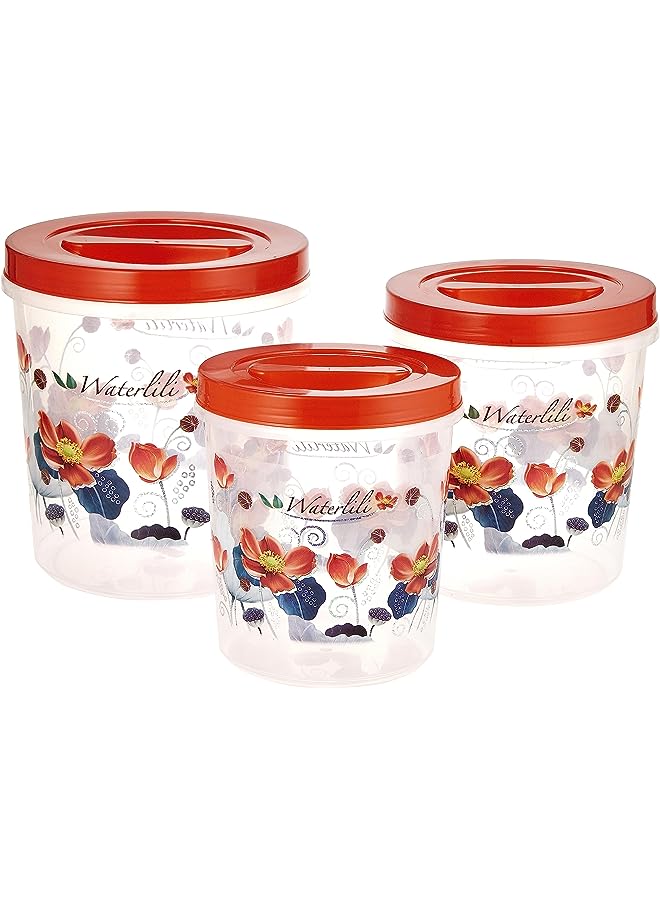 NAKODA Delite Storage Container Set 3-Pieces, Clear/Red - Image 1
