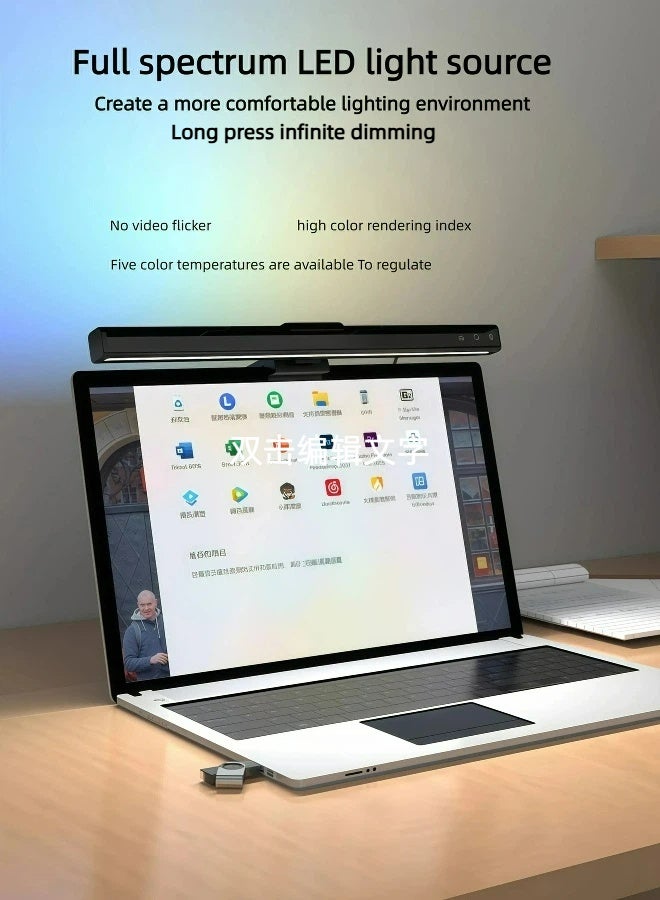 Square RGB Computer Monitor Light Bar, 14.17 بوصة قابلة للفصل المشبك والذراع المصباح, 5 درجات حرارة اللون, التحكم باللمس, العناية بالعين غير المشرقة, ضوء محيطي RGB مضاء خلفيا, لشاشات سمك 0.86 بوصة, ABS + المعدن, أسود - Image 2