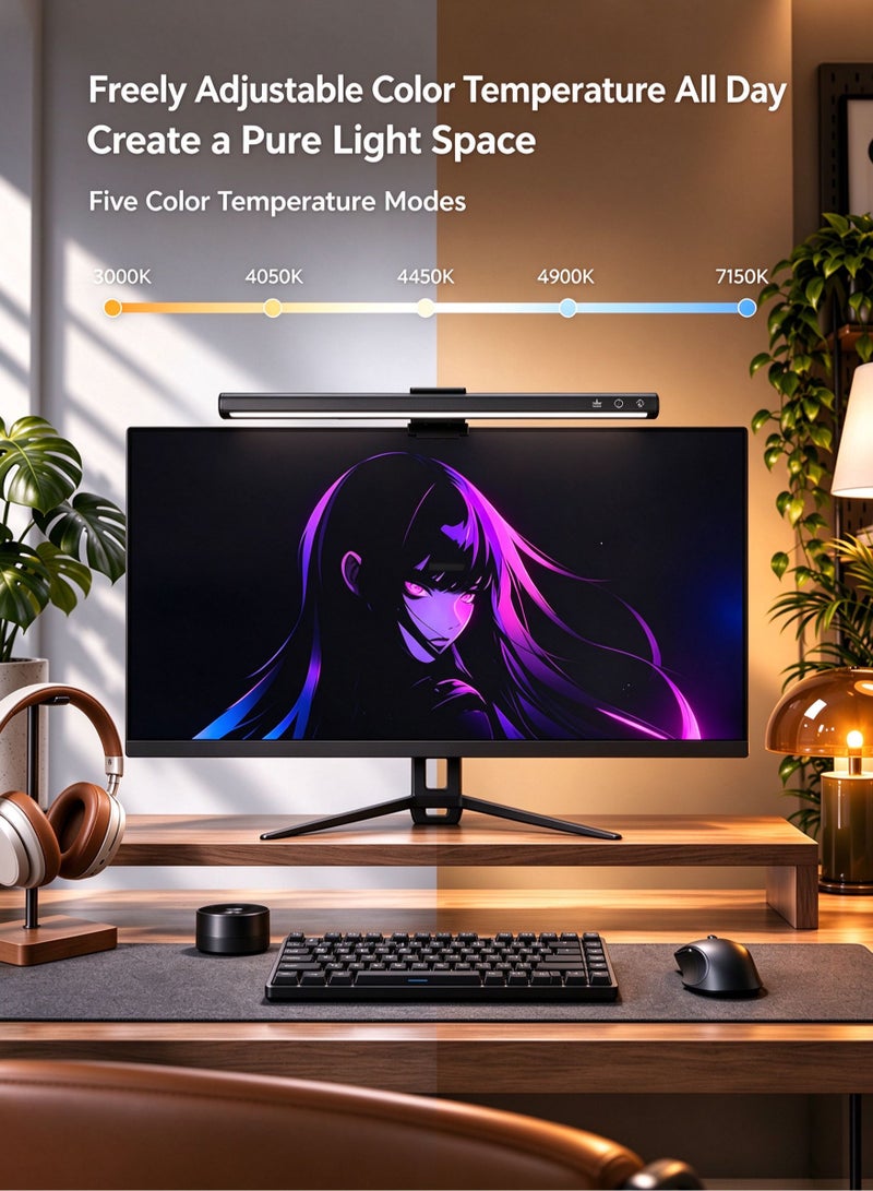 AOR Esports إضاءة الألعاب، شريط إضاءة شاشة كمبيوتر مربع RGB، مشبك وقاعدة مصباح قابلة للفصل بحجم 14.17 بوصة، 5 درجات حرارة لونية، تحكم باللمس، عناية بالعين بدون توهج، إضاءة خلفية RGB محيطية، مناسب لشاشات بسُمك 0.86 بوصة، ABS معدني، أسود - Image 2