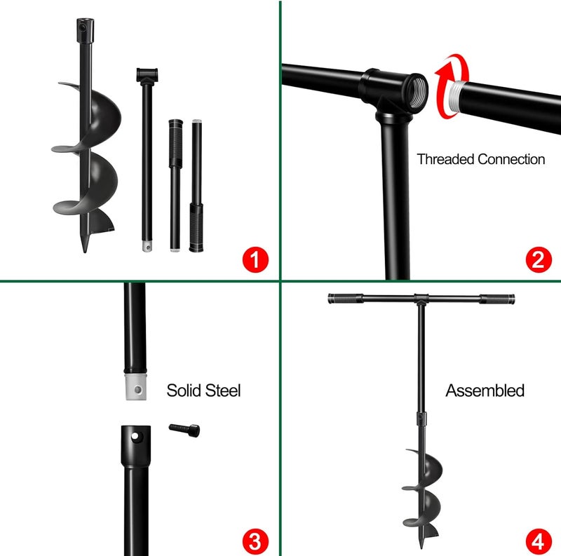 Longrun Manual Garden Hole Digging Drill Bit, Hand Drill Auger Post Hole Digger for Planting, Spiral Drill Planter for Bulb, Flower, Tree, Seedlings, Bedding Plants, Umbrella, Fence Holes-6"x 38" - Image 4